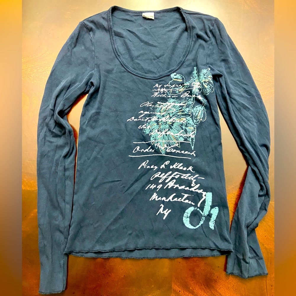 Deha 100% Cotton Dark Blue Long Sleeves T-Shirt Size S-M Made in Italy